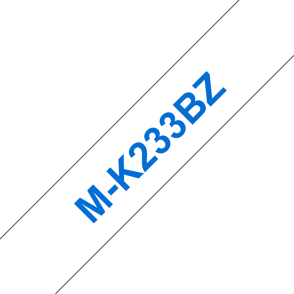 M-K233BZ - 12 mm blauw op witte tape (8 m) M-K233BZ - 12 mm blauw op witte tape (8 m)