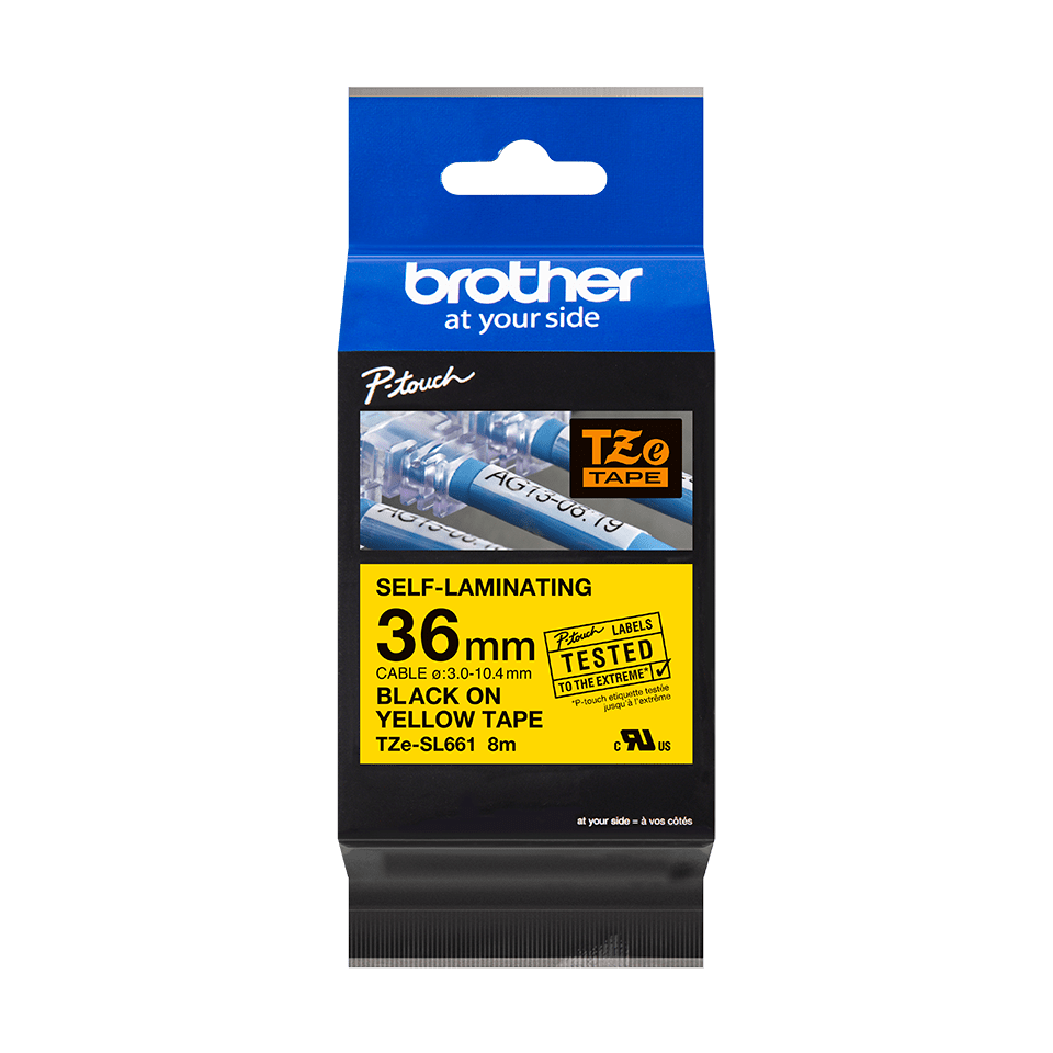 Brother TZe-SL661 zelflaminerende tape zwart op geel, 36mm Brother TZe-SL661 zelflaminerende tape zwart op geel, 36mm