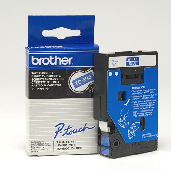 Brother TC-595 Tape Wit op blauw, 9mm