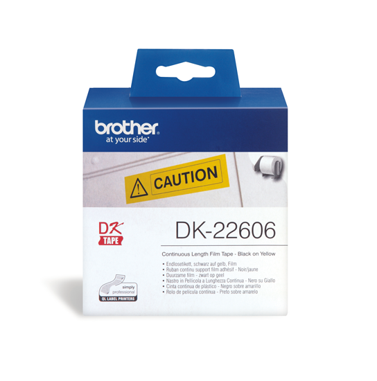 DK-22606 Doorlopende duurzame film 62mm x 15,24m - geel - zelfklevend DK-22606 Doorlopende duurzame film 62mm x 15,24m - geel - zelfklevend