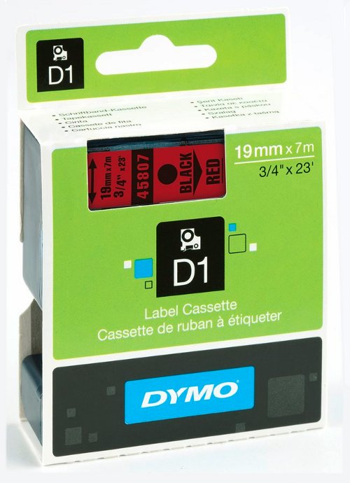 Dymo 45807 D1 Tape 19mm x 7m zwart op rood 