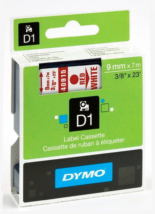 Dymo 40915 D1 Tape 9mm x 7m rood op wit 