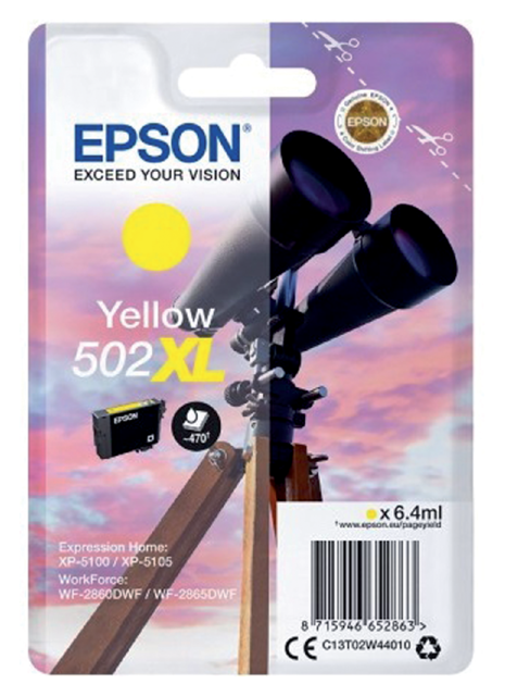 Inktcartridge Epson 502XL T02W4 geel Inktcartridge Epson 502XL T02W4 geel