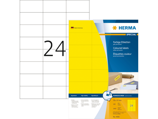 4406 etiket herma 4406 70x37mm geel 2400st