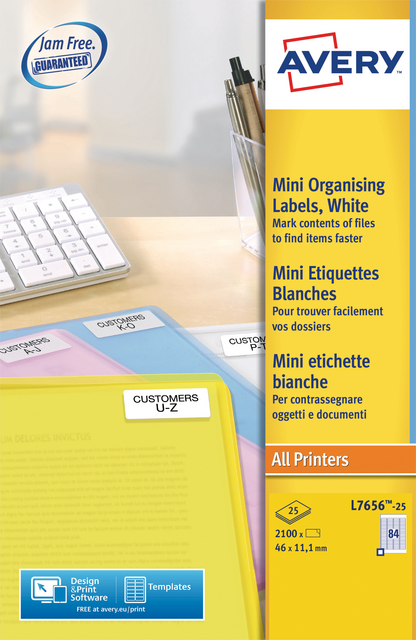 Etiket Avery L7656-25 46x11.1mm wit 2100 etiketten Etiket Avery L7656-25 46x11.1mm wit 2100 etiketten