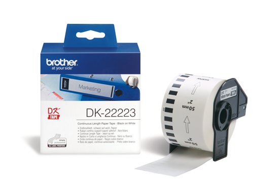 DK-22223 Doorlopende papier tape: 50 mm x 30,48m - wit - zelfklevend DK-22223 Doorlopende papier tape: 50 mm x 30,48m - wit - zelfklevend