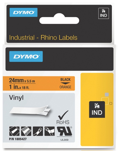 Dymo RHINO 1805427 vinyl zwart op oranje 24mm - EOL