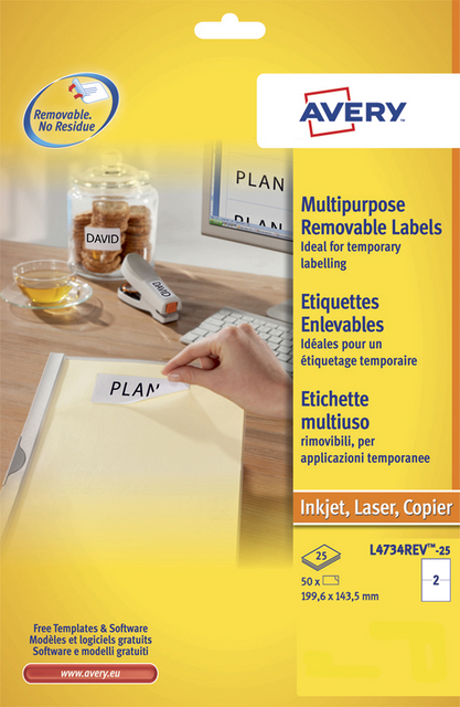 Etiket Avery L4734REV-25 199.3x143.5mm wit 50 etiketten Etiket Avery L4734REV-25 199.3x143.5mm wit 50 etiketten