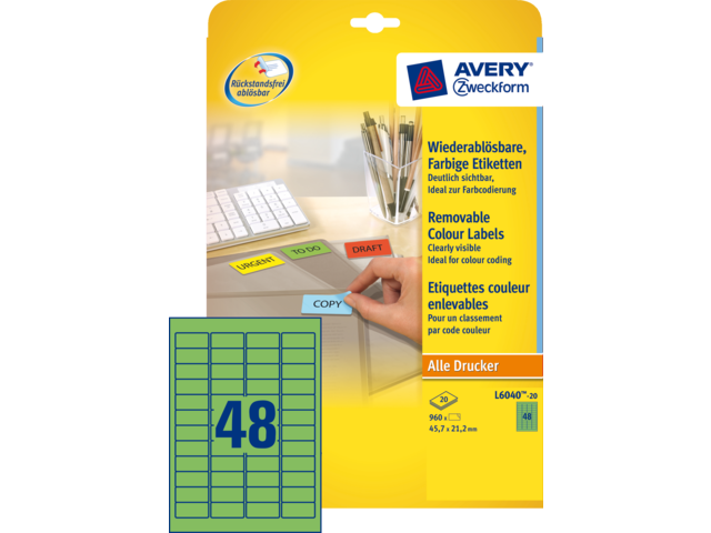 L6040-20 etiket avery zweck l6040-20 45.7x21.2mm groen