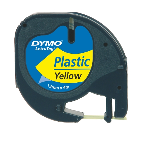 Dymo 91202 LetraTag plastic tape zwart op geel 12mm