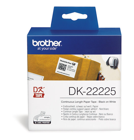 DK-22225 Doorlopend papier tape 38mm x 30,48m - wit - zelfklevend