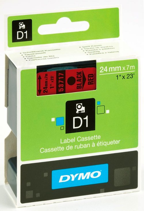 Dymo 53717 D1 Tape 24mm x 7m zwart op rood 