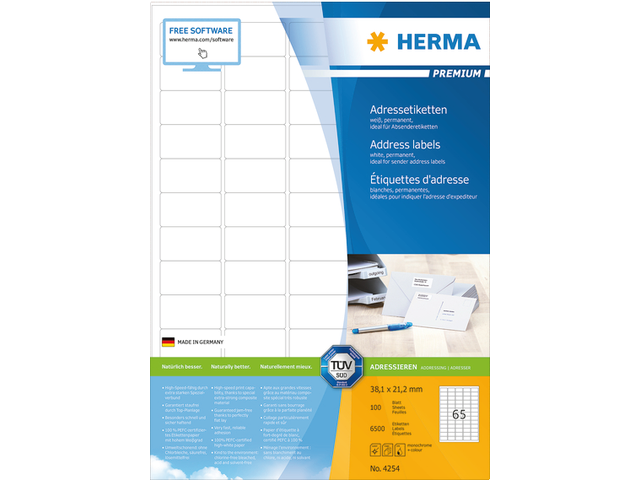 4254 etiket herma 4254 38.1x21.2mm premium a4 6500st