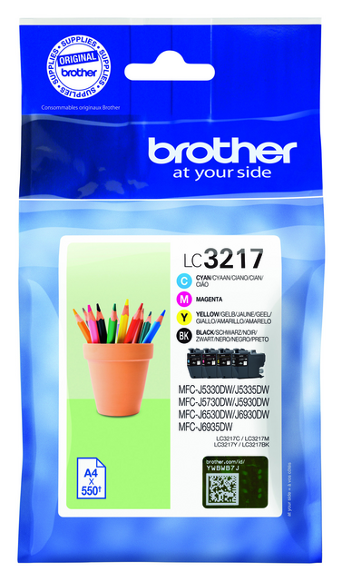 Inktcartridge Brother LC-3217 zwart + 3 kleuren Inktcartridge Brother LC-3217 zwart + 3 kleuren