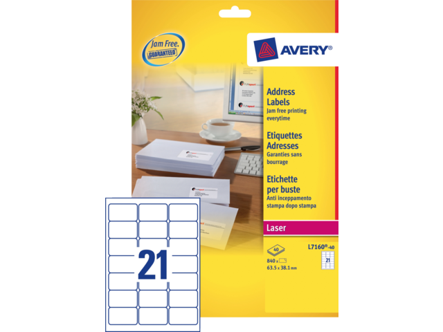 L7160-40 etiket avery l7160-40 63.5x38.1mm 840st