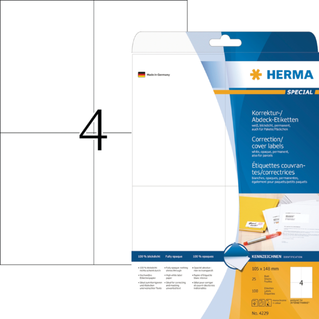 Etiket HERMA 4229 105x148mm A6 correctie wit 100stuks Etiket HERMA 4229 105x148mm A6 correctie wit 100stuks