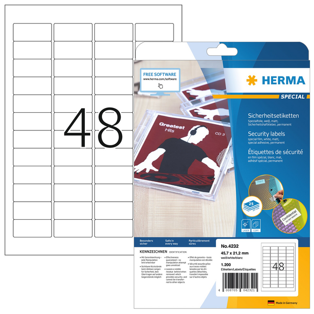 Veiligheidsetiket HERMA 4232 45.7x32.2mm wit 1200 etiketten Veiligheidsetiket HERMA 4232 45.7x32.2mm wit 1200 etiketten