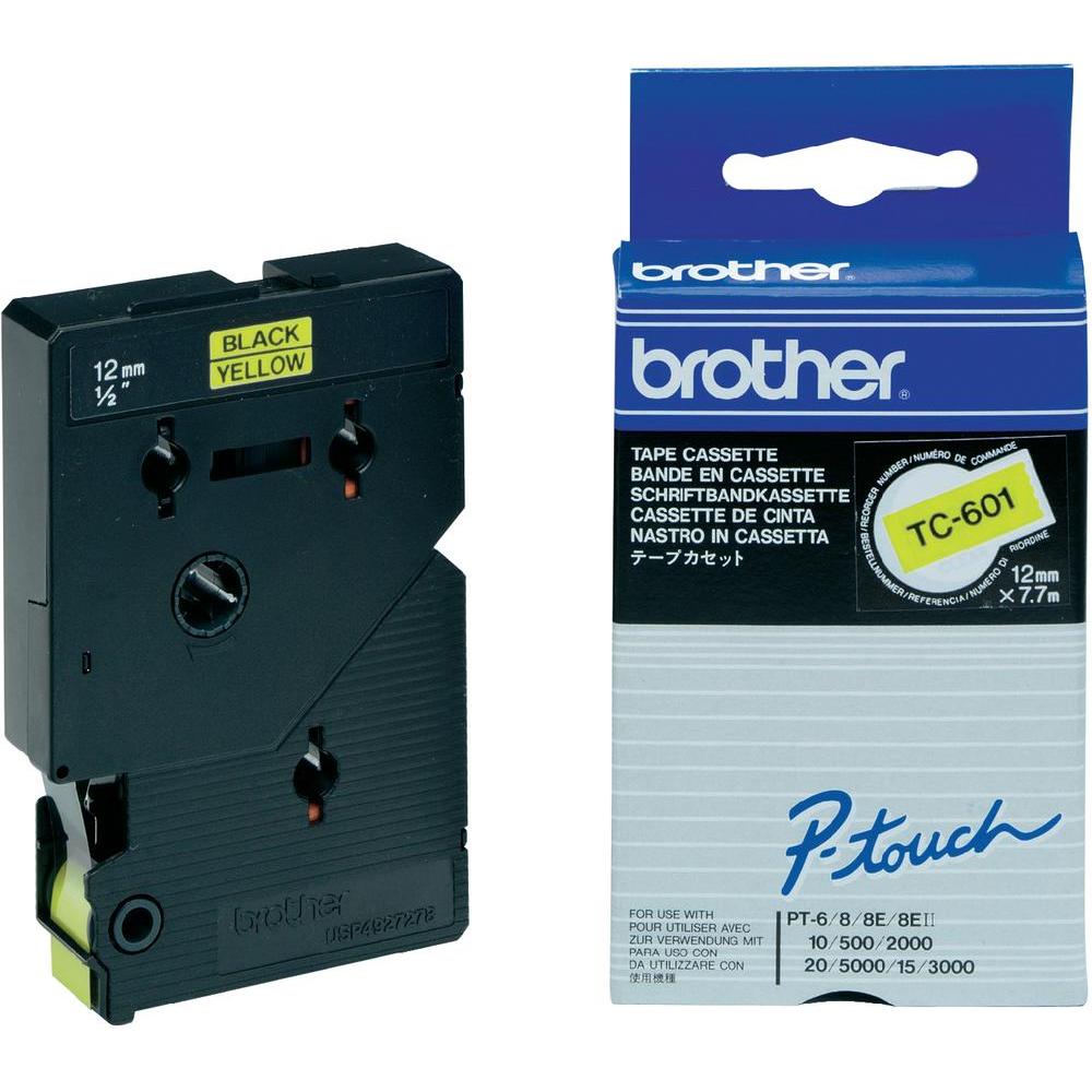 Brother TC-601 Tape Zwart op geel, 12mm.
