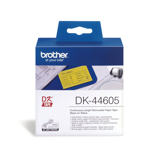 DK-44605 Doorlopend papier tape 62mm x 30,48 - geel - verwijderbaar