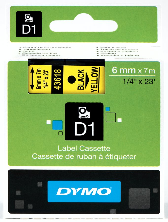 Dymo 43618 D1 Tape 6mm x 7m zwart op geel 