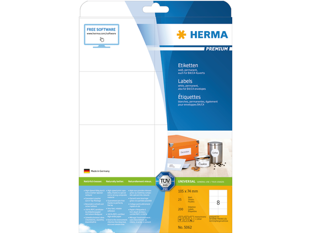 5062 etiket herma 5062 105x74mm premium a4 200st