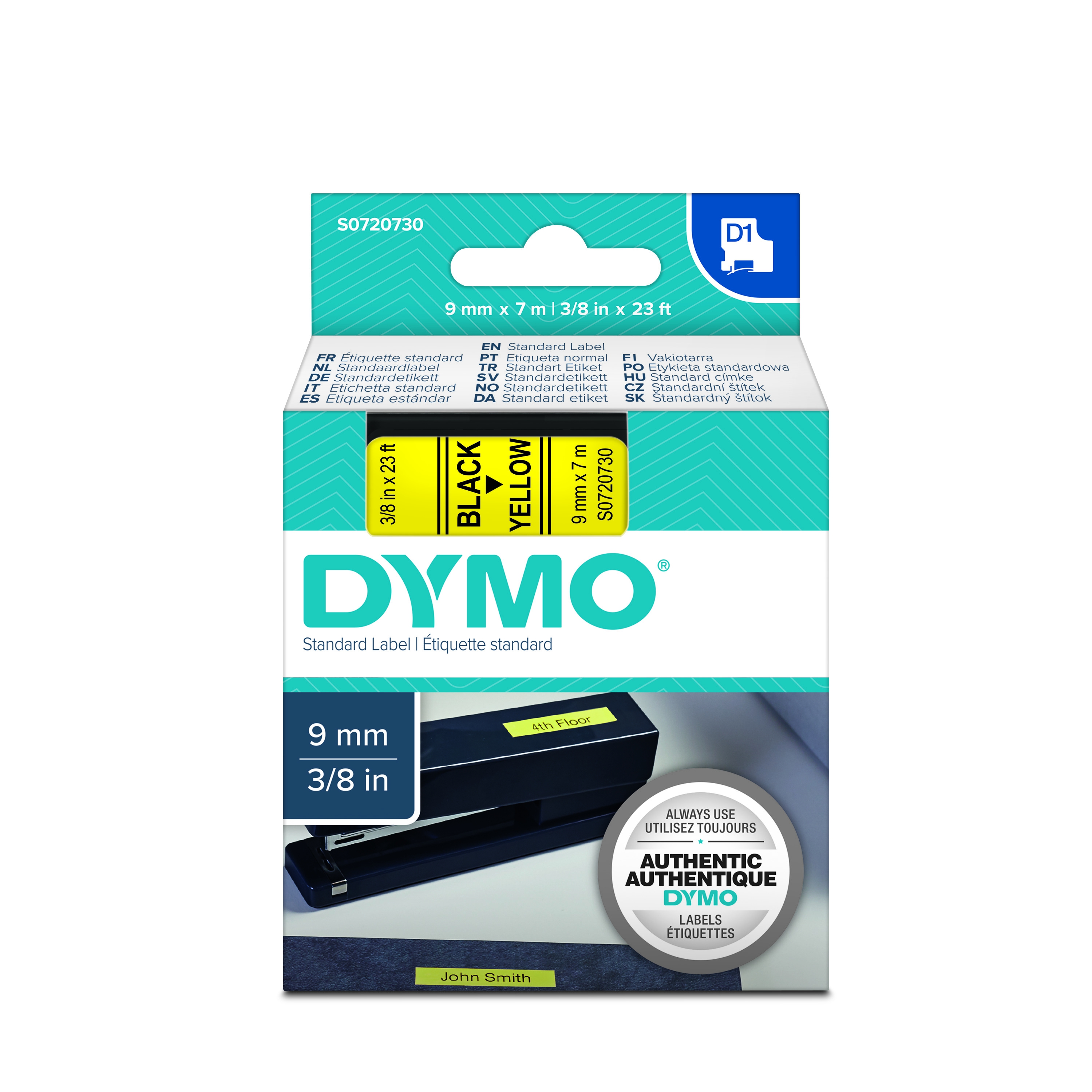 Dymo 40918 D1 Tape 9mm x 7m zwart op geel 