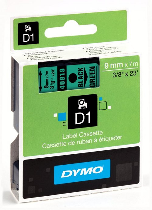 Dymo 40919 D1 Tape 9mm x 7m zwart op groen 
