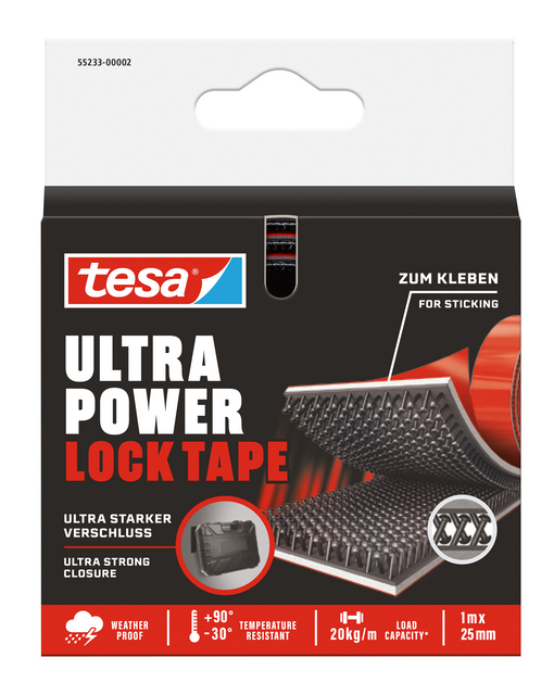 Klittenband tesa Ultra Power Lock Tape 100cmx25mm zwart Klittenband tesa Ultra Power Lock Tape 100cmx25mm zwart