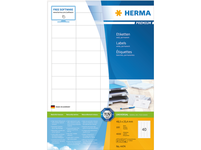 4474 etiket herma 4474 48.5x24.4mm premium a4 4000st