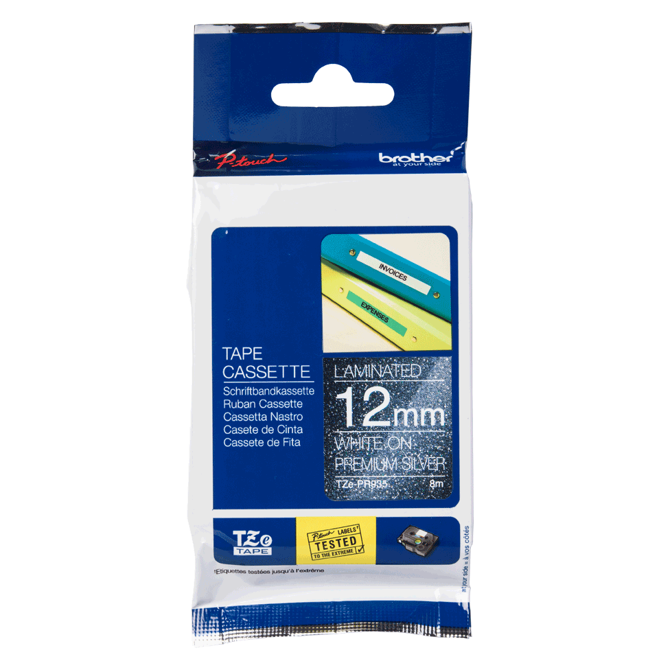 Brother TZe-PR935 Wit op Premium Zilver 12mm Brother TZe-PR935 Wit op Premium Zilver 12mm