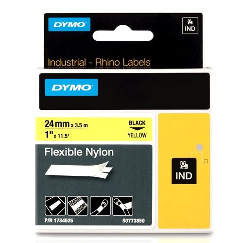 Dymo 1734525 RHINO flexibele nylontape zwart op geel 24mm