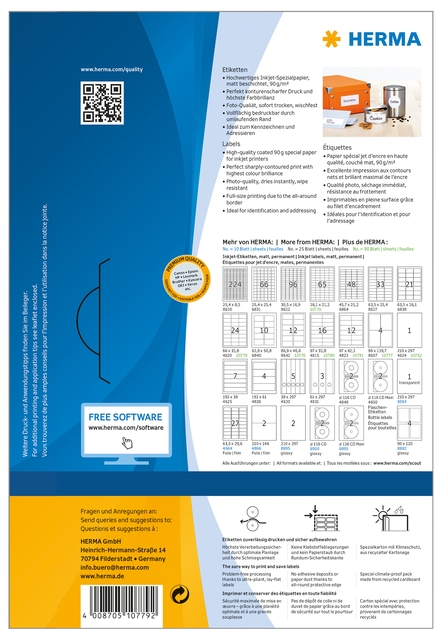 ETIKET HERMA 10779 66X33.8MM WIT 1920STUKS