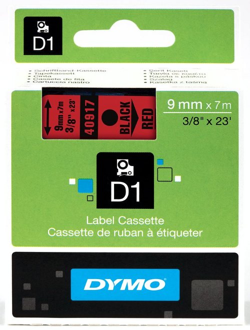 Dymo 40917 D1 Tape 9mm x 7m zwart op rood 