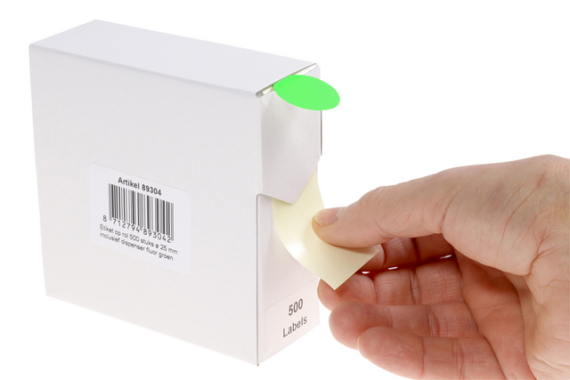 89304 etiket rillprint 25mm 500st op rol fluor groen