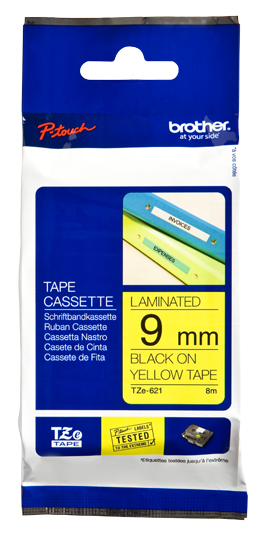 TZe-621 9mm Zwart op Geel TZe-621 9mm Zwart op Geel