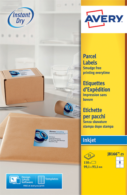 Etiket Avery J8166-25 99.1x93.1mm wit 150 etiketten Etiket Avery J8166-25 99.1x93.1mm wit 150 etiketten