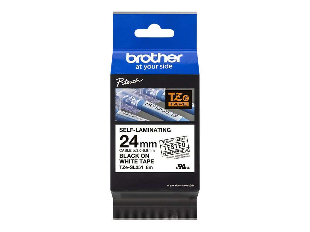 Brother TZe-SL251 zelflaminerende tape zwart op wit, 24mm Brother TZe-SL251 zelflaminerende tape zwart op wit, 24mm