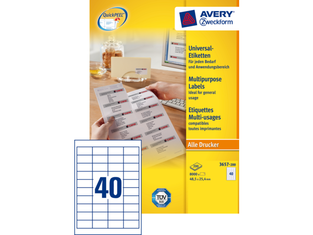 3657-200 etiket avery zweck 3657 48.5x25.4mm 8000st