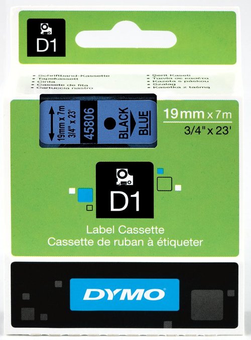 Dymo 45806 D1 Tape 19mm x 7m zwart op blauw 