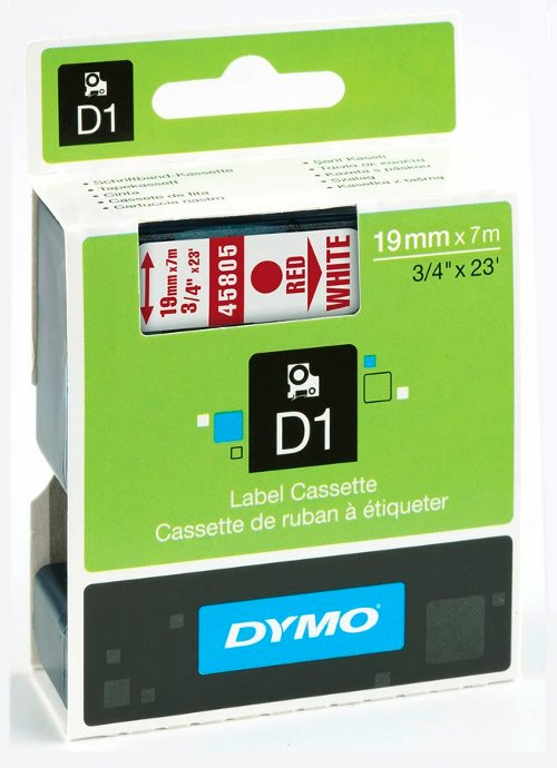 Dymo 45805 D1 Tape 19mm x 7m rood op wit 