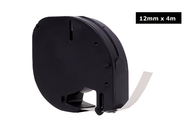 Labeltape Quantore 91200 12mmx4m papier zwart op wit Labeltape Quantore 91200 12mmx4m papier zwart op wit