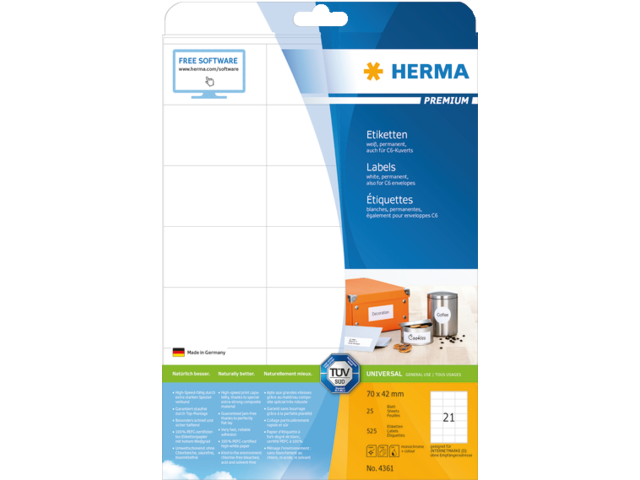 4361 etiket herma 4361 70x42mm premium a4 525st