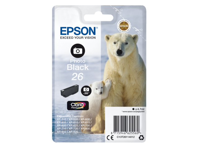 2666467 inkcartridge epson 26 t2611 foto zwart