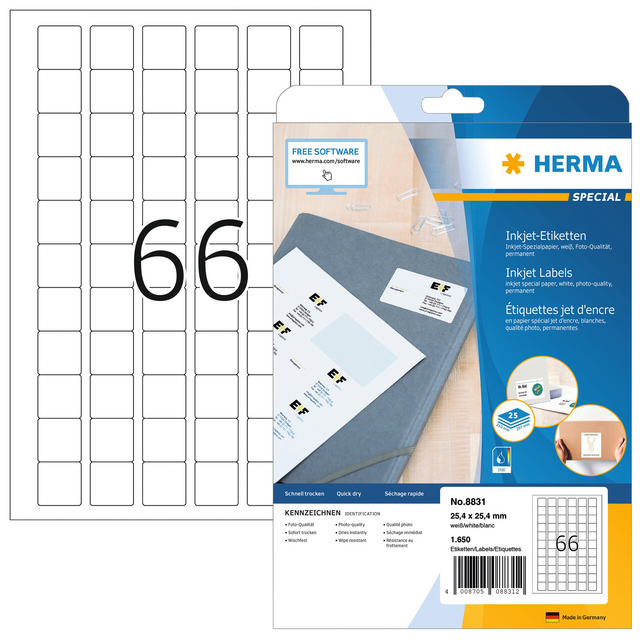 Etiket HERMA 8831 25.4x25.4mm mat wit 1650stuks Etiket HERMA 8831 25.4x25.4mm mat wit 1650stuks