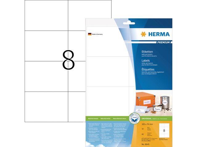 8645 etiket herma 8645 105x74mm premium a4 80st