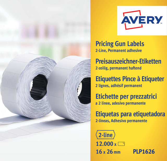 Prijsetiket Avery PLP1626 16mmx26mm permanent wit Prijsetiket Avery PLP1626 16mmx26mm permanent wit
