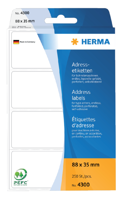 Etiket HERMA adres 4300 88x35mm 250stuks zig-zag Etiket HERMA adres 4300 88x35mm 250stuks zig-zag