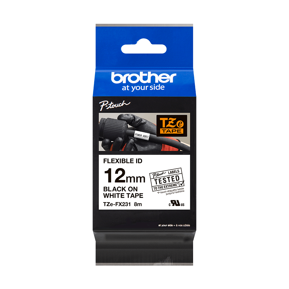 TZe-FX231 12mm Zwart op Wit - flexibel TZe-FX231 12mm Zwart op Wit - flexibel