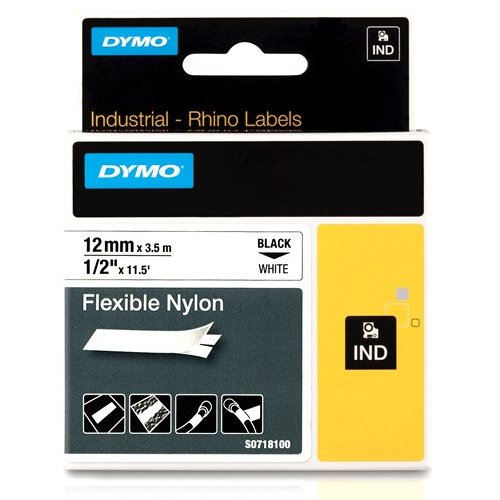 Dymo RHINO 18488 flexibele nylontape zwart op wit 12mm