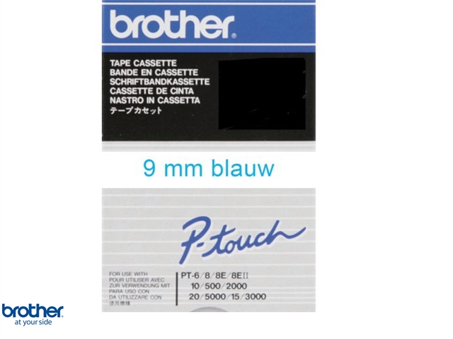 Brother TC-293 Tape Blauw op wit, 9mm.